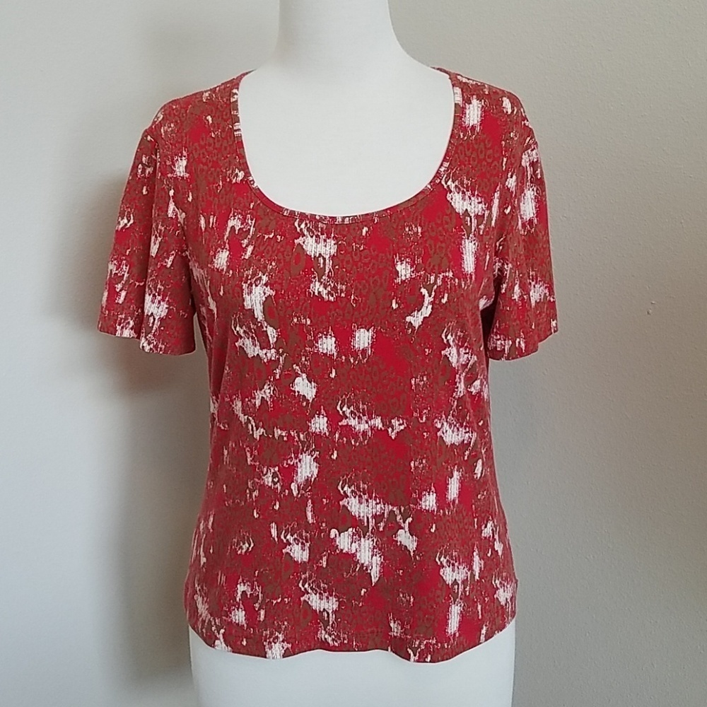 St. John Sport Red Abstract Scoop Top